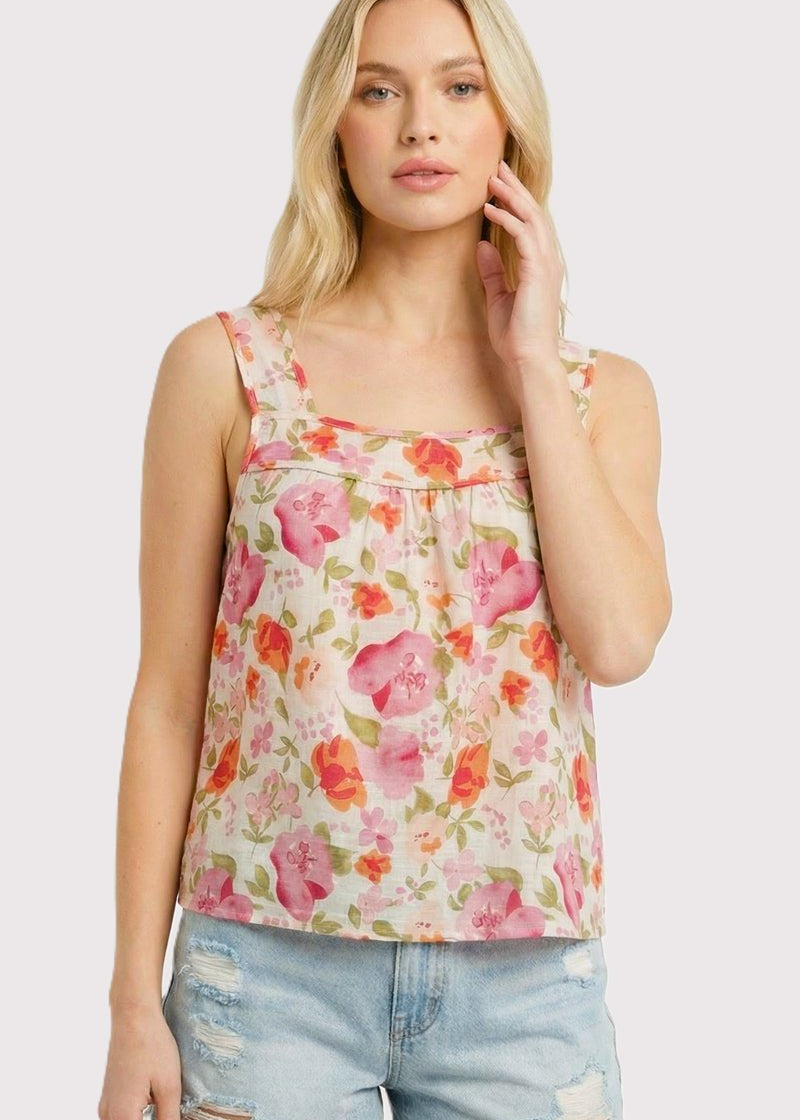 Isla Square Neck Pink Floral Tank - The Nines