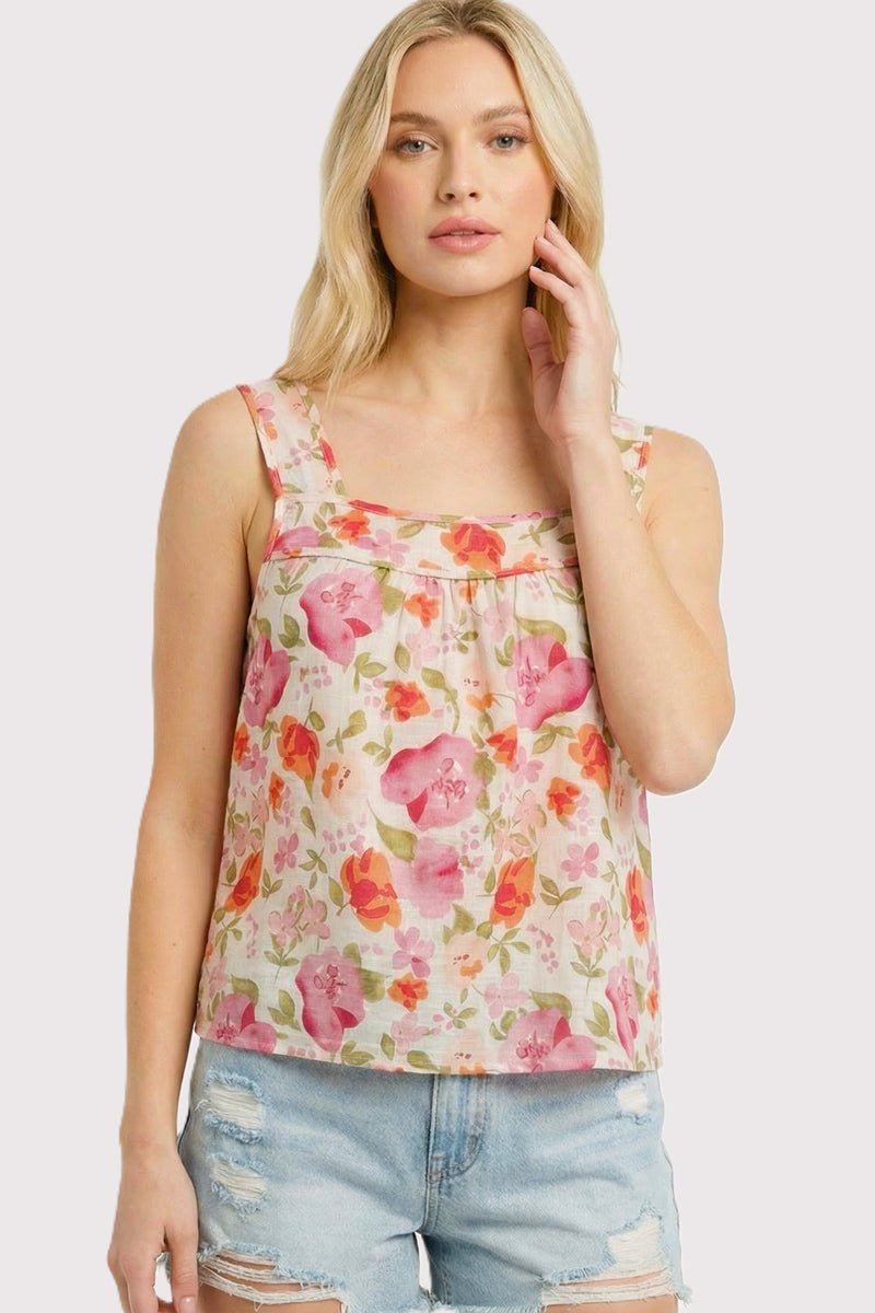 Isla Square Neck Pink Floral Tank - The Nines