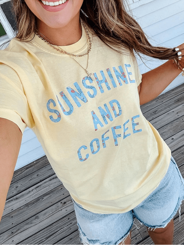 Floral "Sunshine & Coffee" Butter Tee - The Nines