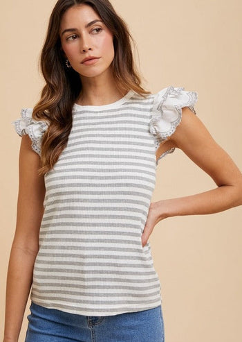 Eyelet Double Ruffle Knit Top - 2 Colors!