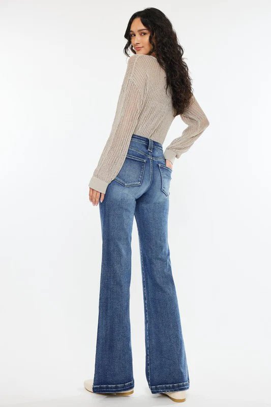 Kan Can High Rise Dark Wash Wide Leg Flare Jeans - The Nines