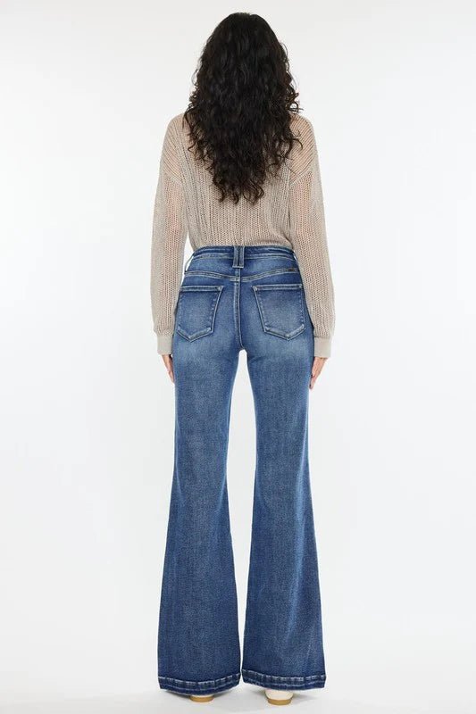 Kan Can High Rise Dark Wash Wide Leg Flare Jeans - The Nines