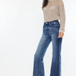 Kan Can High Rise Dark Wash Wide Leg Flare Jeans - The Nines