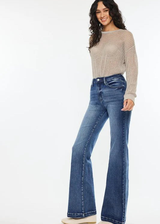Kan Can High Rise Dark Wash Wide Leg Flare Jeans - The Nines