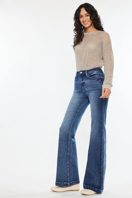 Kan Can High Rise Dark Wash Wide Leg Flare Jeans - The Nines