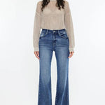 Kan Can High Rise Dark Wash Wide Leg Flare Jeans - The Nines
