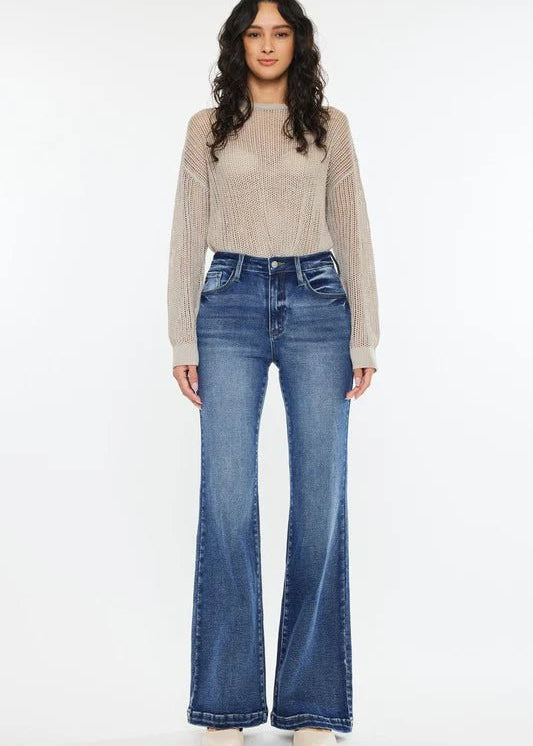 Kan Can High Rise Dark Wash Wide Leg Flare Jeans - The Nines