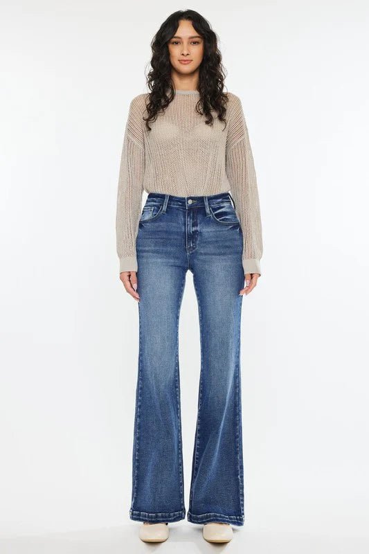 Kan Can High Rise Dark Wash Wide Leg Flare Jeans - The Nines