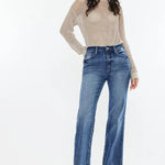 Kan Can High Rise Dark Wash Wide Leg Flare Jeans - The Nines