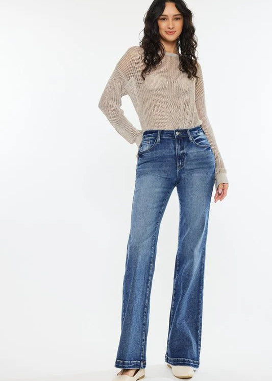 Kan Can High Rise Dark Wash Wide Leg Flare Jeans - The Nines