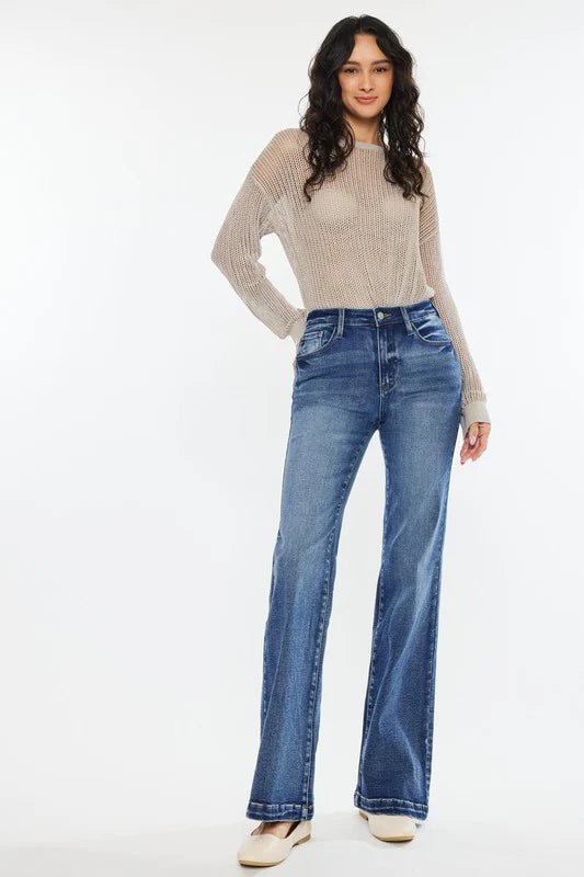 Kan Can High Rise Dark Wash Wide Leg Flare Jeans - The Nines