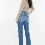 Kan Can High Rise Medium Wash Distress Cuffed Straight Jeans - The Nines