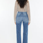 Kan Can High Rise Medium Wash Distress Cuffed Straight Jeans - The Nines