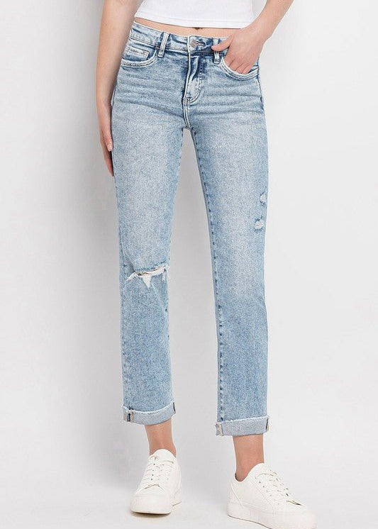 Lovervet Tummy Control Blue Bliss Distressed Slim Straight - The Nines