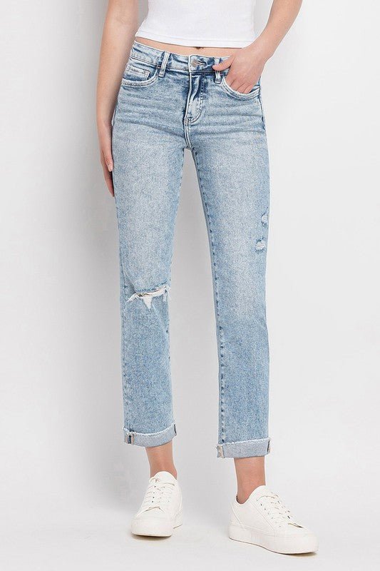 Lovervet Tummy Control Blue Bliss Distressed Slim Straight - The Nines