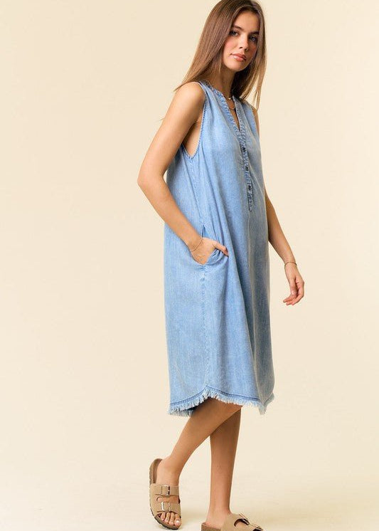 Tencel Denim Henley Pocket Dress - The Nines