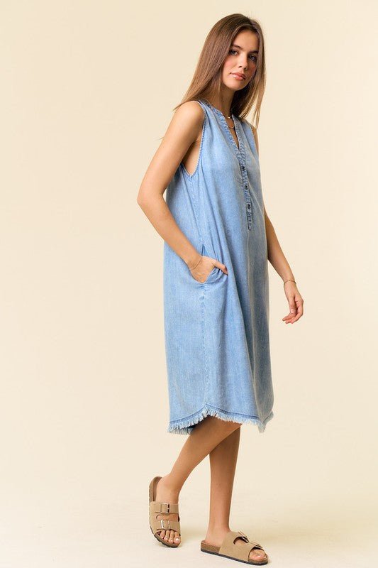 Tencel Denim Henley Pocket Dress - The Nines