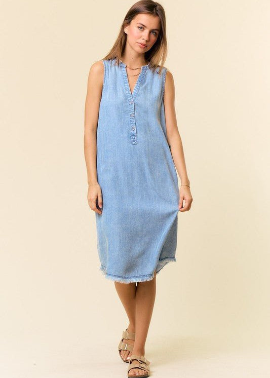 Tencel Denim Henley Pocket Dress - The Nines