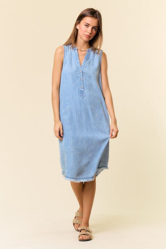 Tencel Denim Henley Pocket Dress - The Nines