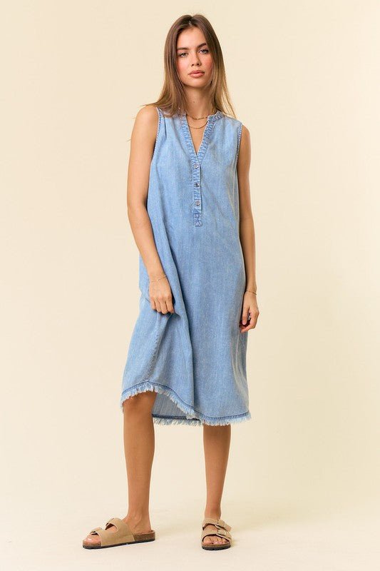 Tencel Denim Henley Pocket Dress - The Nines