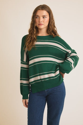 Green & Gray Striped Sweater Top