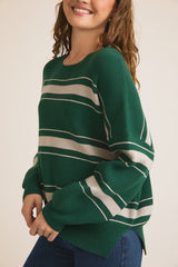 Green & Gray Striped Sweater Top