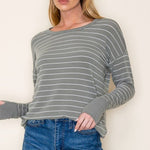 Olive Striped Thumbhole Top - The Nines