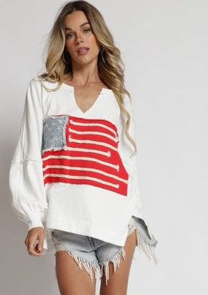 American Flag Diagonal Patch Pullover