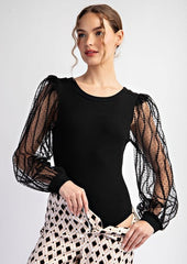 Black Sheer Sleeve Bodysuit - FINAL SALE