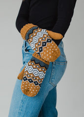 Mustard & Black Patterned Mittens