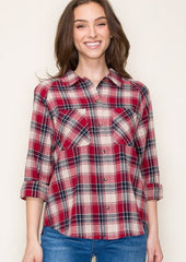 Red & Navy Plaid Top
