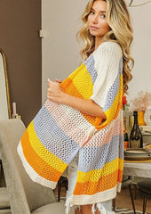 Blue & Marigold Crochet Kimono