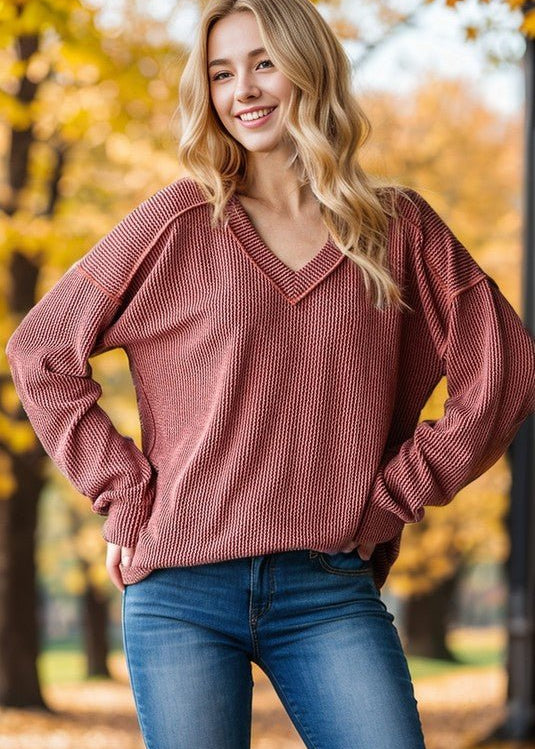 Ribbed Vneck Tops - 6 Colors! - The Nines