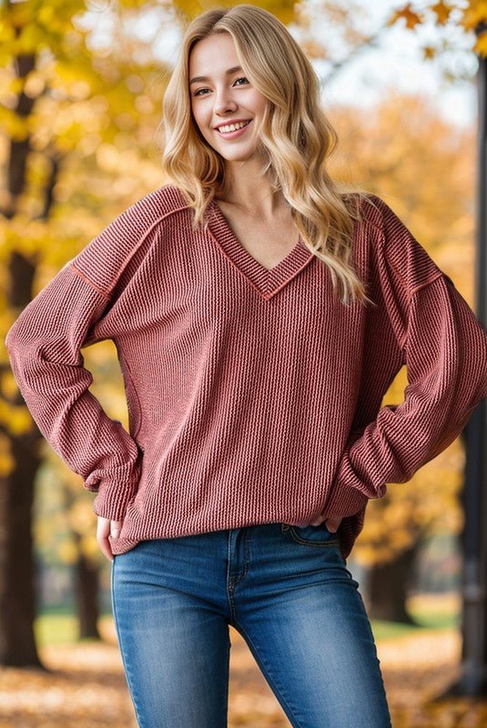 Ribbed Vneck Tops - 6 Colors! - The Nines