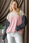 Ribbed Blush Colorblock Puff Sleeve Top