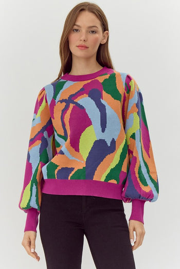 Magenta Abstract Pullover