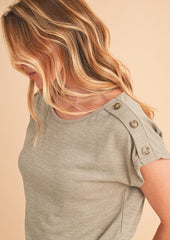 Beige Gray Casual Button Tee