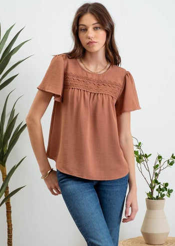 Selena Lace Trim Bell Sleeve Top - 2 Colors!