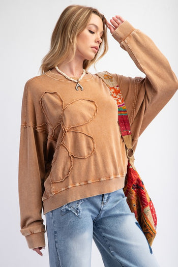 Relaxed Vintage Wash Flower Patched Sweatshirt