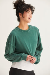 Green Raw Hem Cropped Sweatshirt - FINAL SALE