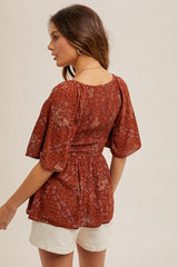 Rust Floral Smocked Top