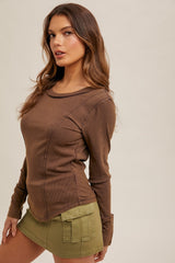 Boat Neck Mineral Washed Rib Henley Tops - 5 Colors!