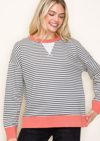 Charcoal Striped Terry Pullover