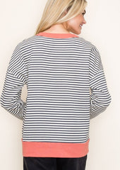Charcoal Striped Terry Pullover