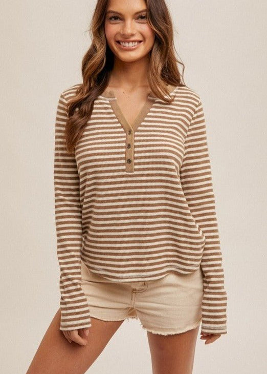 Mineral Wash Striped Henleys - 2 Colors! - The Nines