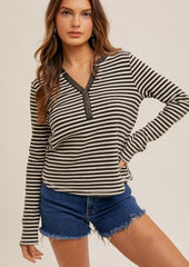 Mineral Wash Striped Henleys - 2 Colors!