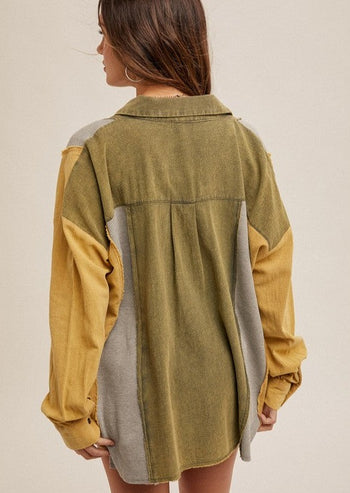 Olive & Mustard Washed Mixed Media Top