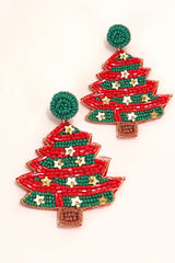 Christmas Tree Seed Bead Holiday Earrings - 3 Colors!