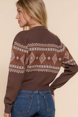 Brown Printed Crop Sweater - FINAL SALE