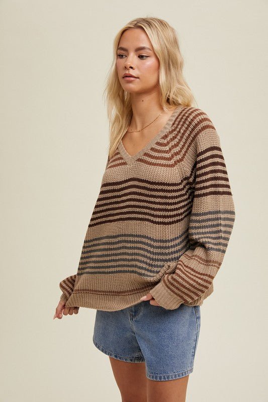 New Adventure Striped Vneck Sweaters - 2 Colors! - The Nines